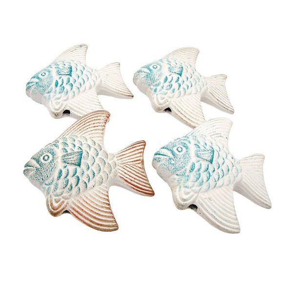 Vintage Set 6 Fish Sculptures Cast Plaster Ceramic Pottery Hand Painted Nautical - Picture 4 of 9